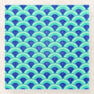 Kunstdegolfpatroon - turkooizen en kobalt glazen onderzetter