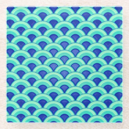 Kunstdegolfpatroon - turkooizen en kobalt glazen onderzetter (Voorkant)