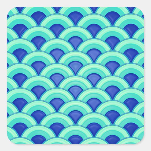 Kunstdegolfpatroon - turkooizen en kobalt vierkante sticker (Voorkant)