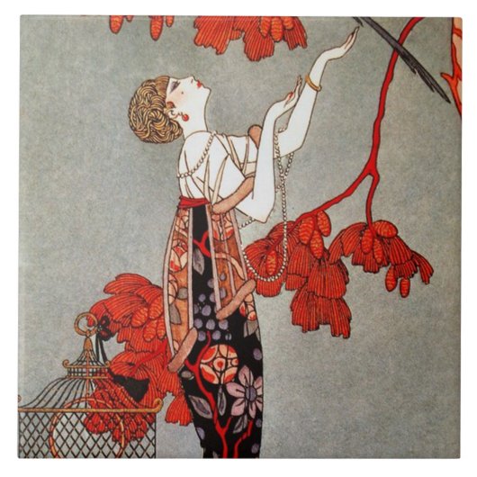 Kunstdeklaag van keramische vintage tegeltje (Voorkant)