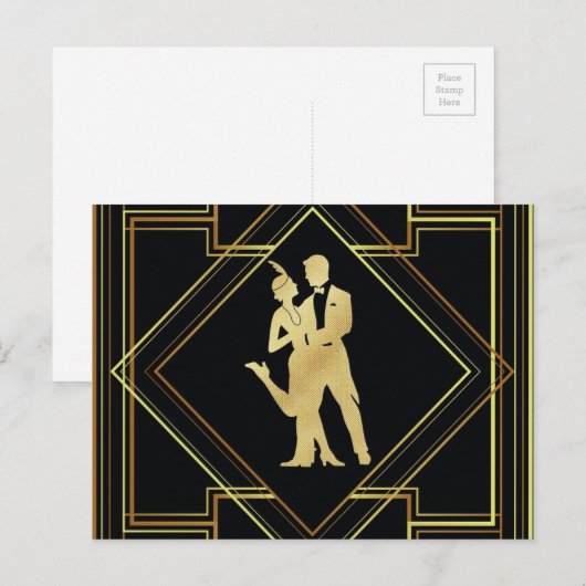 Kunstdeklaag, zwart en goudpapier, jaren 20 briefkaart (Voorkant / Achterkant)