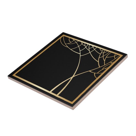 Kunstdeklare goudboom met lijst op zwart tegeltje (Zijkant)