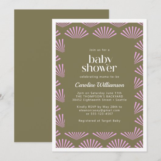 Kunstdeventilatoren in olijven en Lila Baby shower Kaart (Voorkant / Achterkant)