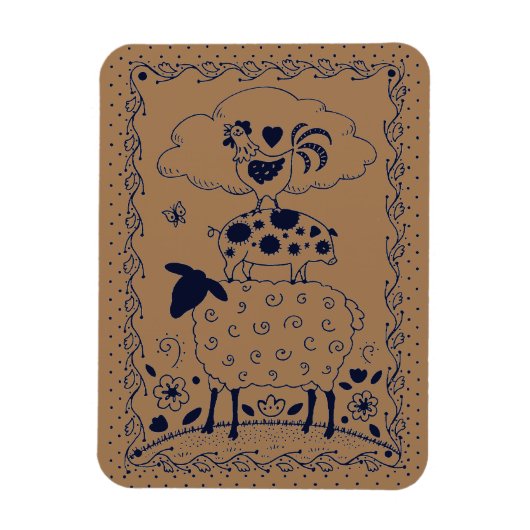 KUNSTDIERENSCHAP, PIG, ROOSTER LAND MAGNEET (Verticaal)