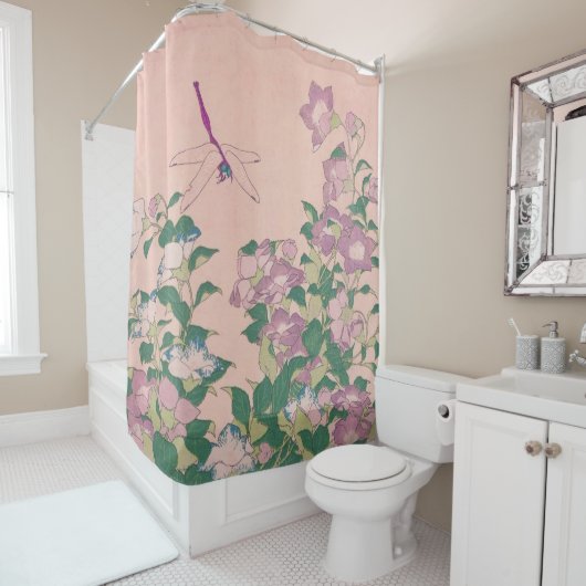 kunstdragonfly en bloemen schilderen douchegordijn (In situ)