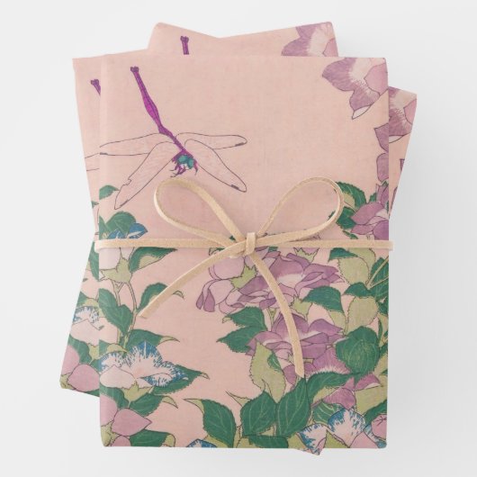  kunstdragonfly en bloemen schilderen inpakpapier vel (In situ)