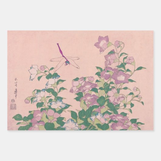 kunstdragonfly en bloemen schilderen inpakpapier vel (Voorkant)