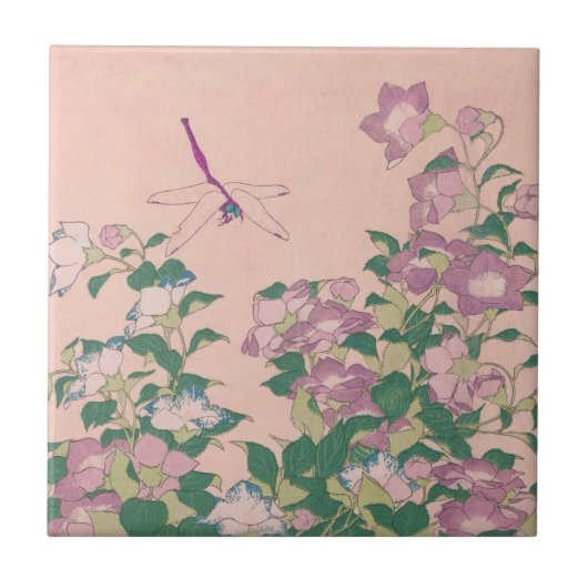  kunstdragonfly en bloemen schilderen tegeltje (Voorkant)