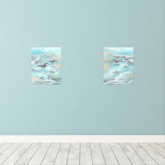 Kunstdruk set van twee zandloper vogelschilderijen (Houten vloer)