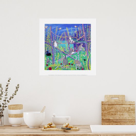 Kunstdrukken: Cherry Picking Lemurs. Ring op maat Poster (Keuken)