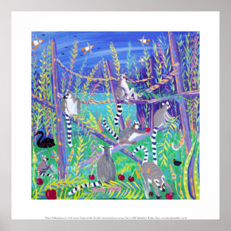 Kunstdrukken: Cherry Picking Lemurs. Ring op maat Poster