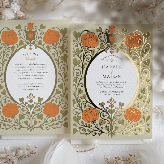  Kunsten & Ambachten Sinaasappel Bloemen Huwelijk Folie Uitnodiging
