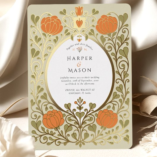  Kunsten & Ambachten Sinaasappel Bloemen Huwelijk Folie Uitnodiging