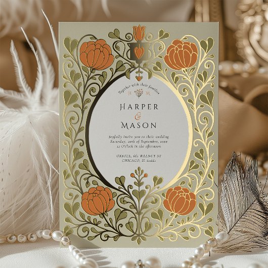  Kunsten & Ambachten Sinaasappel Bloemen Huwelijk Folie Uitnodiging