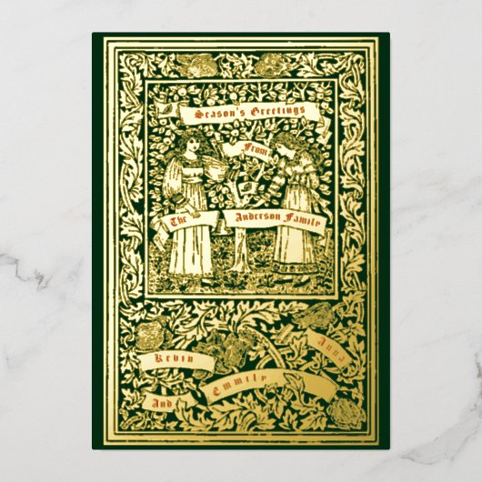  kunsten en kunstmeisjes met kerstbanner folie feestdagenkaart (Voorkant)