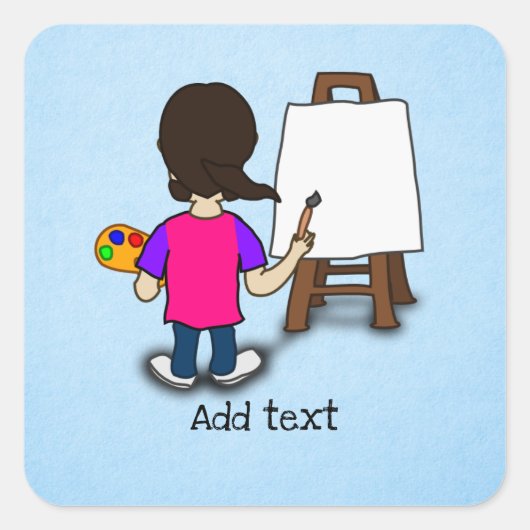 Kunstenaar aan het werk, sjabloon, vierkante sticker (Voorkant)