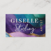 Kunstenaar Abstracte Paarse Gouden Wavy Waterverf Visitekaartje (Voorkant)