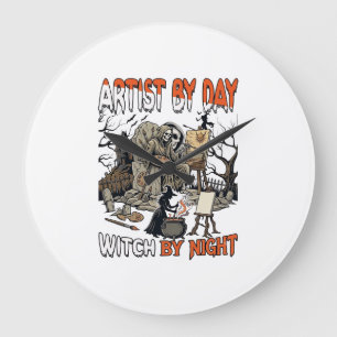 Kunstenaar Dag Heks Nacht Halloween Skelet Schilde Grote Klok