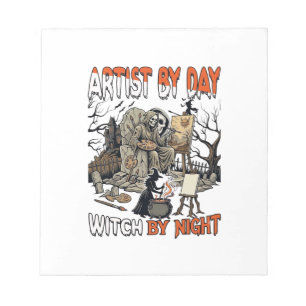 Kunstenaar Dag Heks Nacht Halloween Skelet Schilde Notitieblok