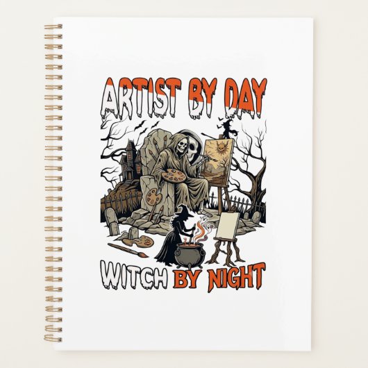 Kunstenaar Dag Heks Nacht Halloween Skelet Schilde Planner (Voorkant)