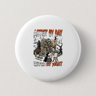 Kunstenaar Dag Heks Nacht Halloween Skelet Schilde Ronde Button 5,7 Cm