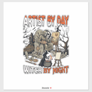 Kunstenaar Dag Heks Nacht Halloween Skelet Schilde Sticker