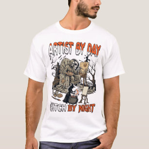 Kunstenaar Dag Heks Nacht Halloween Skelet Schilde T-shirt