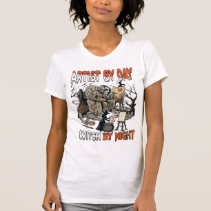 Kunstenaar Dag Heks Nacht Halloween Skelet Schilde T-shirt