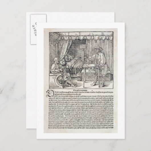 Kunstenaar die Durer's tekenmachine gebruikt om ee Briefkaart (Voorkant / Achterkant)