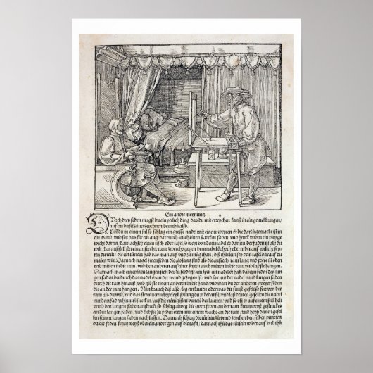 Kunstenaar die Durer's tekenmachine gebruikt om ee Poster (Voorkant)