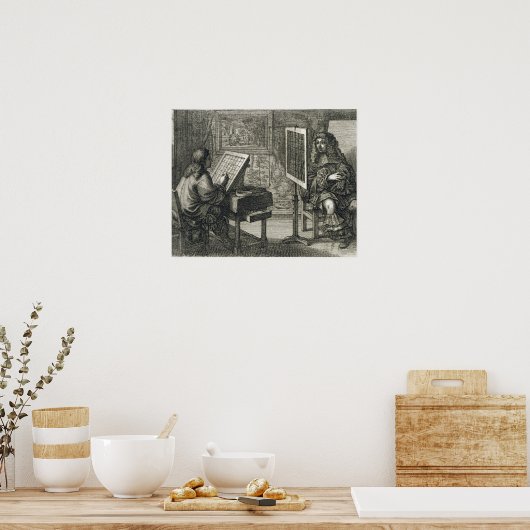 Kunstenaar die een portret over een net schildert  poster (Keuken)