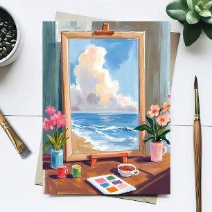 Kunstenaar Ezel Canvas Aquarel Schilderen Briefkaart