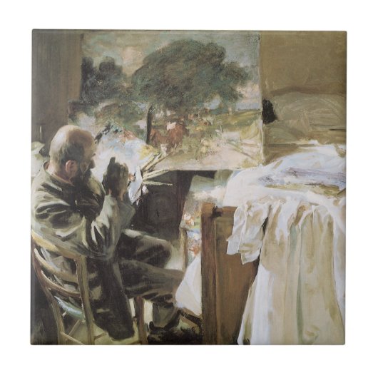 Kunstenaar in Zijn Studio door John Singer Sargent Tegeltje (Voorkant)