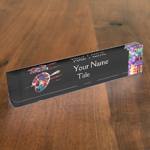 KUNSTENAAR KLEURENPALET EN BORSTELS, zwart Naambordje