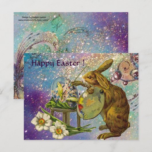 KUNSTENAAR KONIJN MET PALET SCHILDEREN PAASEIEREN FEESTDAGENKAART (Voorkant / Achterkant)