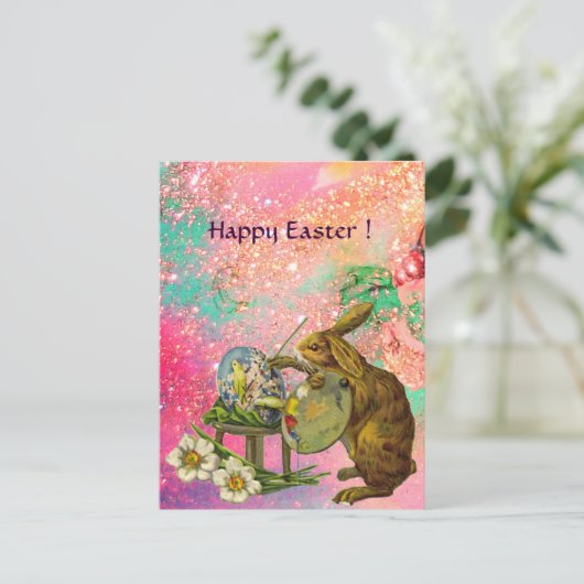 KUNSTENAAR KONIJN MET PALET SCHILDEREN PAASEIEREN FEESTDAGENKAART (Staand voorkant)