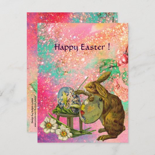 KUNSTENAAR KONIJN MET PALET SCHILDEREN PAASEIEREN FEESTDAGENKAART (Voorkant / Achterkant)