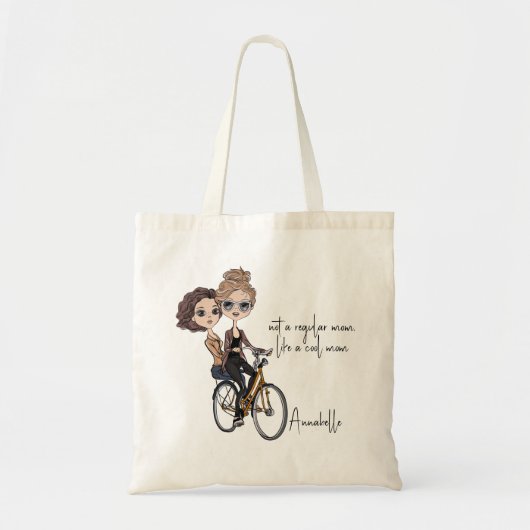Kunstenaar Mam/Dochter op Fiets Tekening ‘Cool Mom Tote Bag (Voorkant)