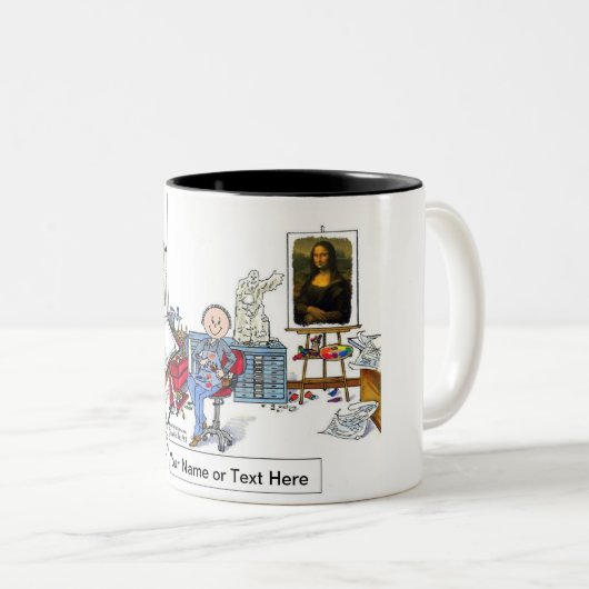 Kunstenaar - Mannelijke Cartoon door PrintedPerfec Tweekleurige Koffiemok (Voorkant rechts)