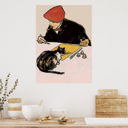 Kunstenaar met kat poster (Keuken)