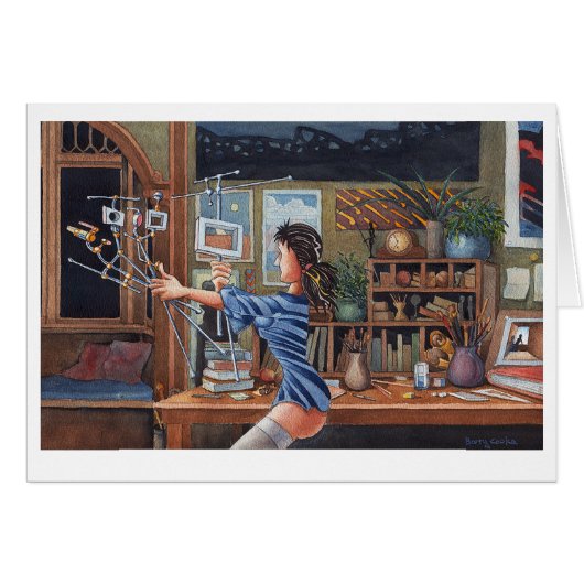 Kunstenaar met perspectiefmachine (Voorkant Horizontaal)