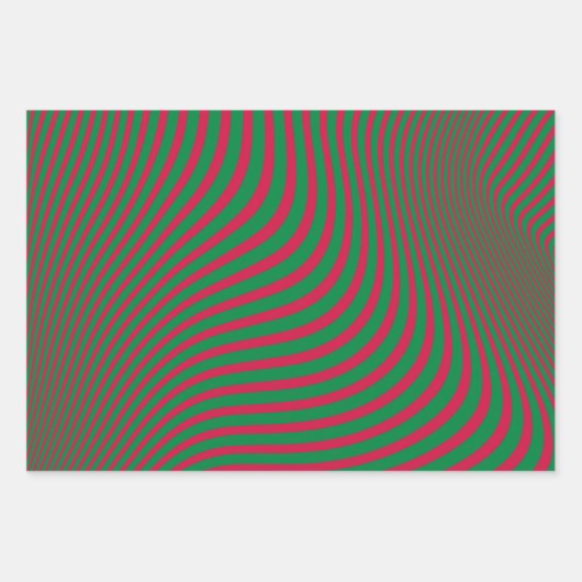 Kunstenaar Op-Art Rood Groen Kerstmis Strepen Patr Inpakpapier Vel (Voorkant 2)