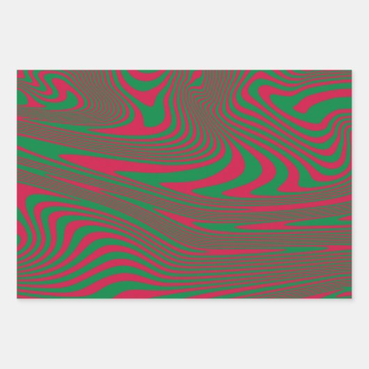 Kunstenaar Op-Art Rood Groen Kerstmis Strepen Patr Inpakpapier Vel (Voorkant)