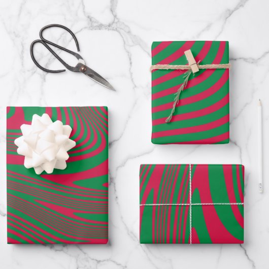 Kunstenaar Op-Art Rood Groen Kerstmis Strepen Patr Inpakpapier Vel (Voorkant)