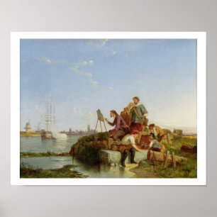 Kunstenaar op zijn Easel en Shipping na 1894 (olie Poster