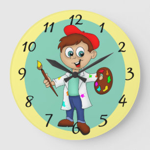 Kunstenaar, palet en schilderpenseel grote klok