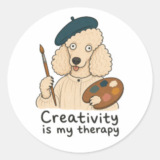 Kunstenaar Poodle Creatief zijn is mijn therapie Ronde Sticker