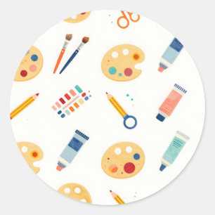 Kunstenaar Schilder Gereedschap Patroon Mooie Wate Ronde Sticker
