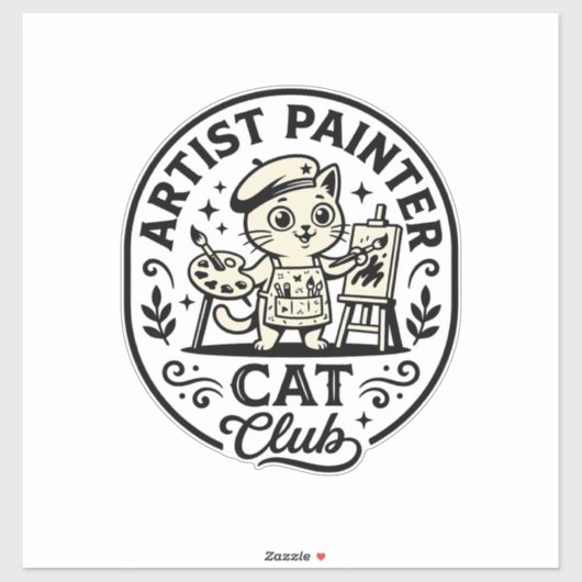 Kunstenaar Schilder Kat Grappige Kat Grafisch - Ku Sticker (Vel)