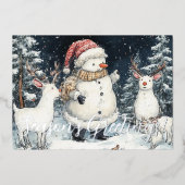Kunstenaar Snowman Forest Illustratie Kerstmis Folie Feestdagenkaart (Voorkant)